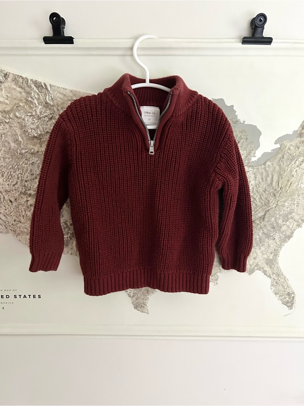 Boy’s Fall Quarter-Zip Chunky Knit Sweater - Maroon | 2T